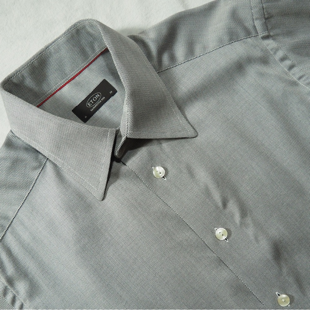 Eton Ganghester 1928 Sz 15/38 Men's Micro-Pattern Dress Shirt in Light Gray